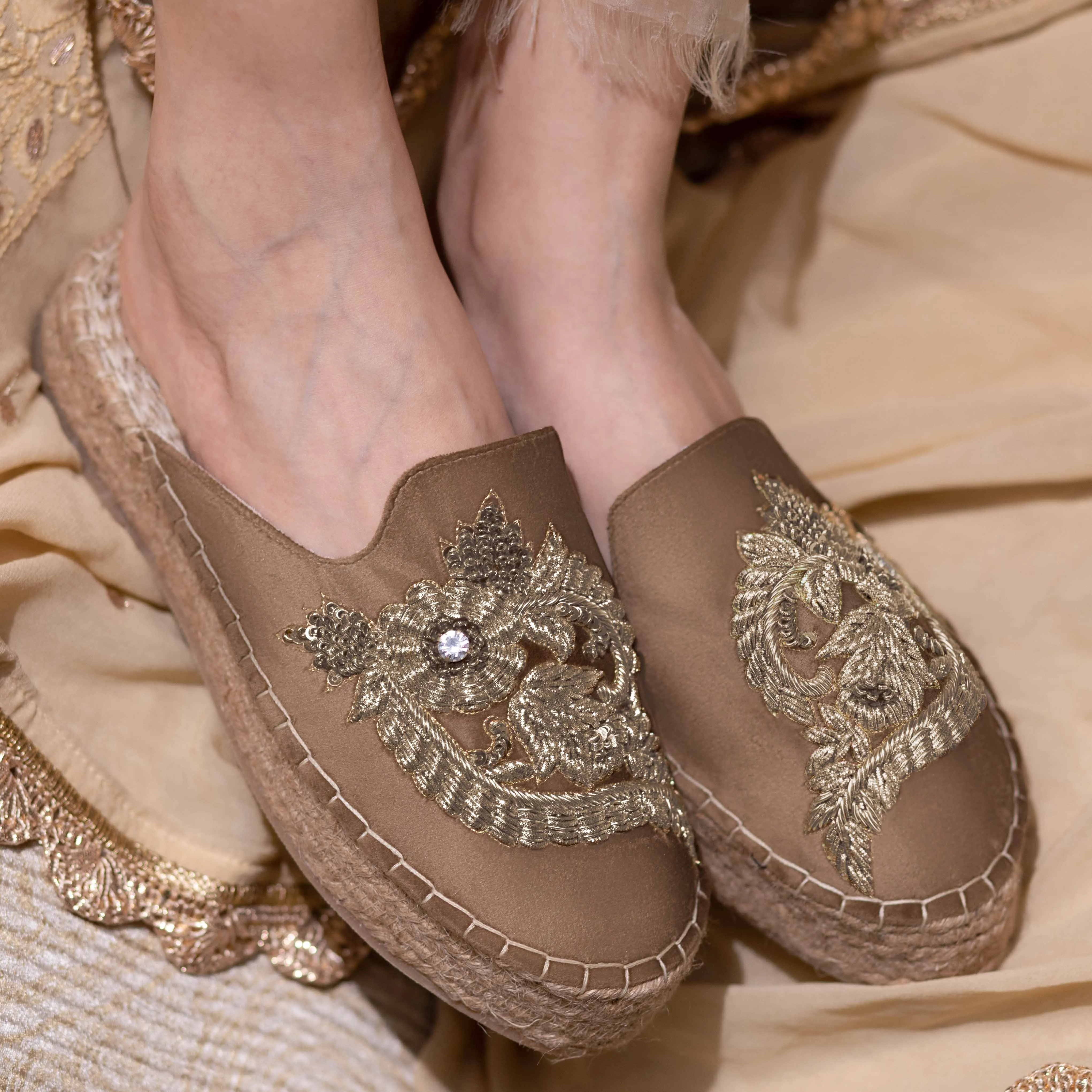 Ottoman Espadrilles Gold Haut Trendy Platform