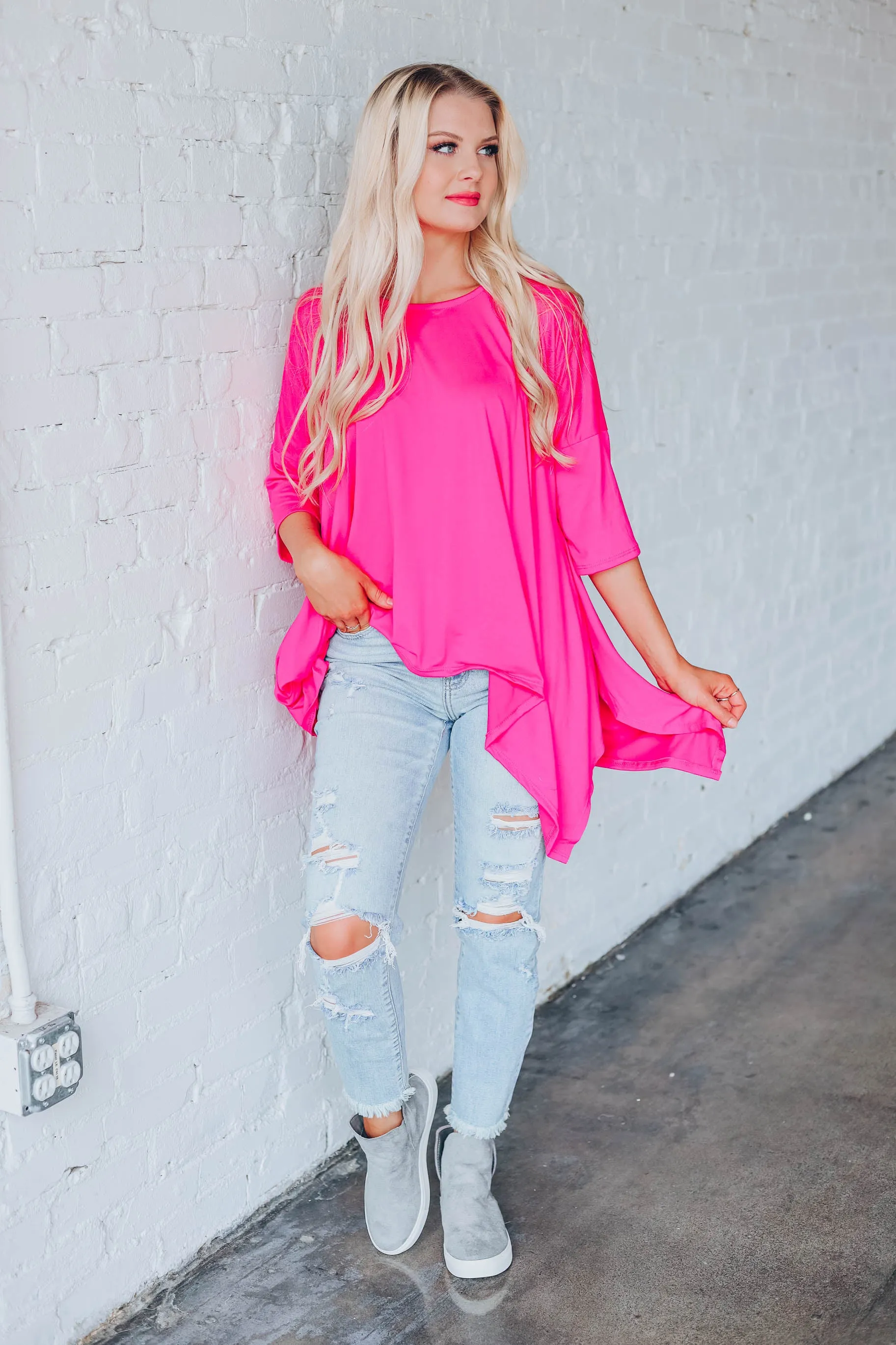 Own It Asymmetrical Tunic - Fuchsia