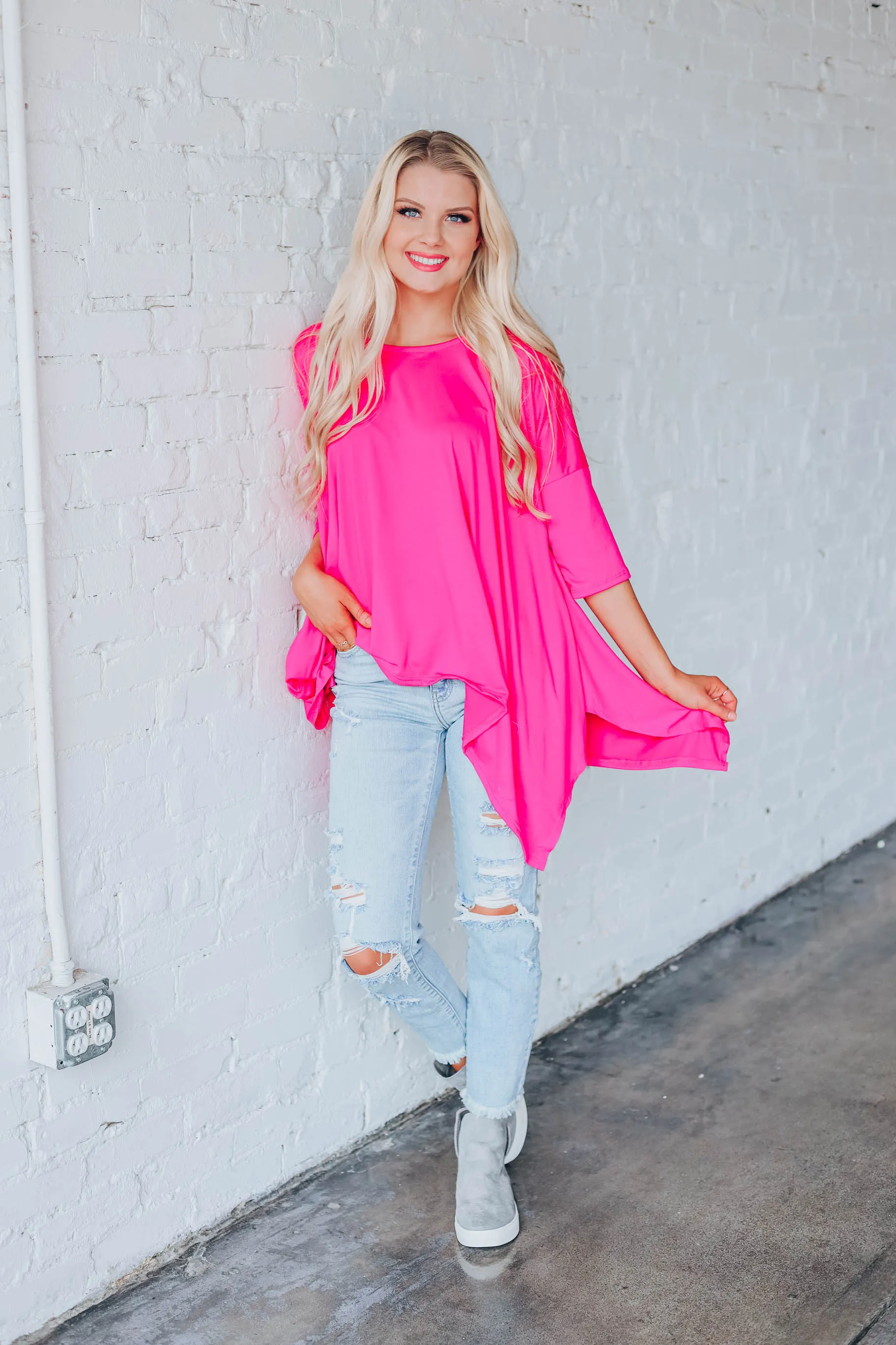 Own It Asymmetrical Tunic - Fuchsia