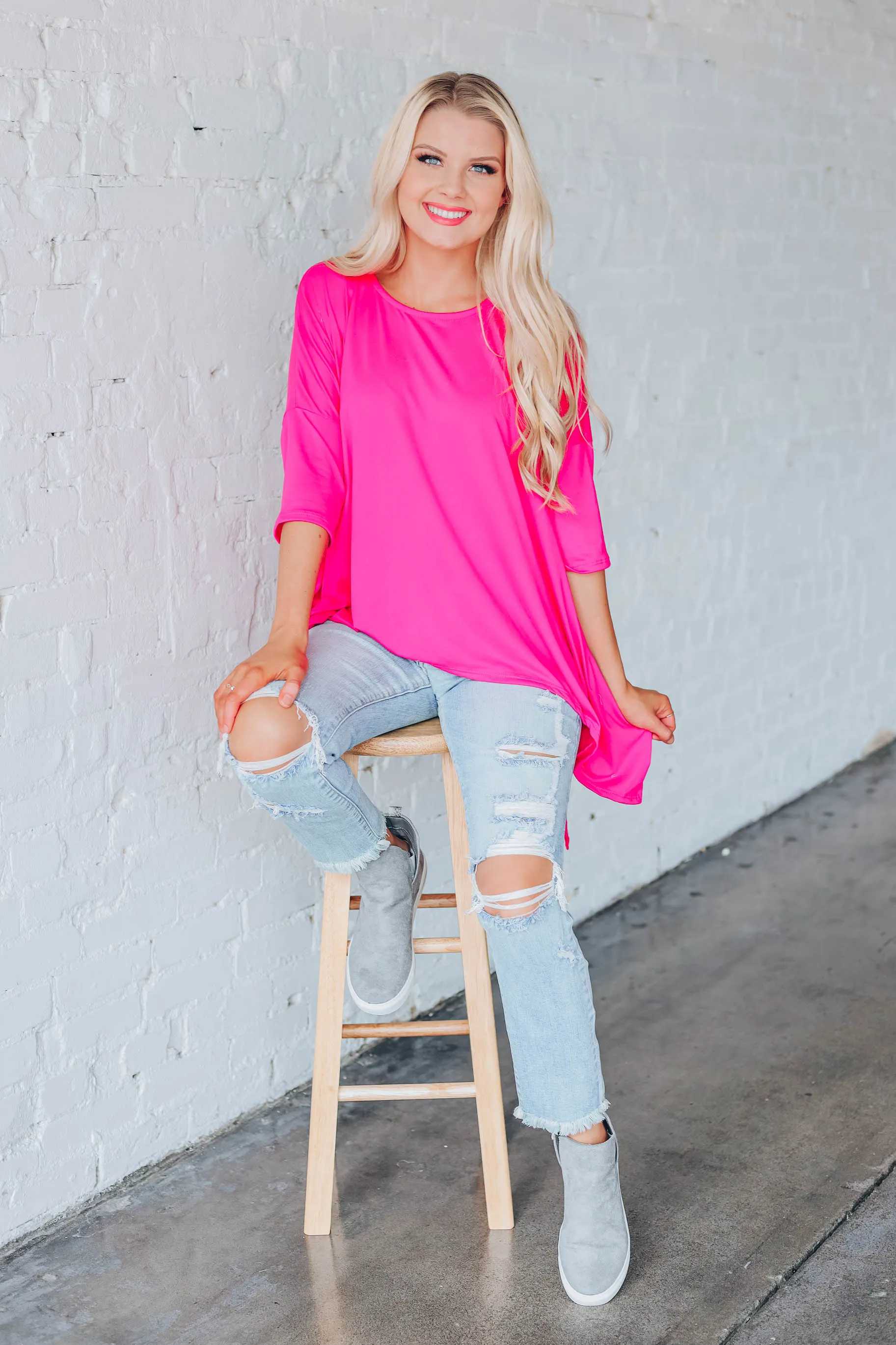 Own It Asymmetrical Tunic - Fuchsia