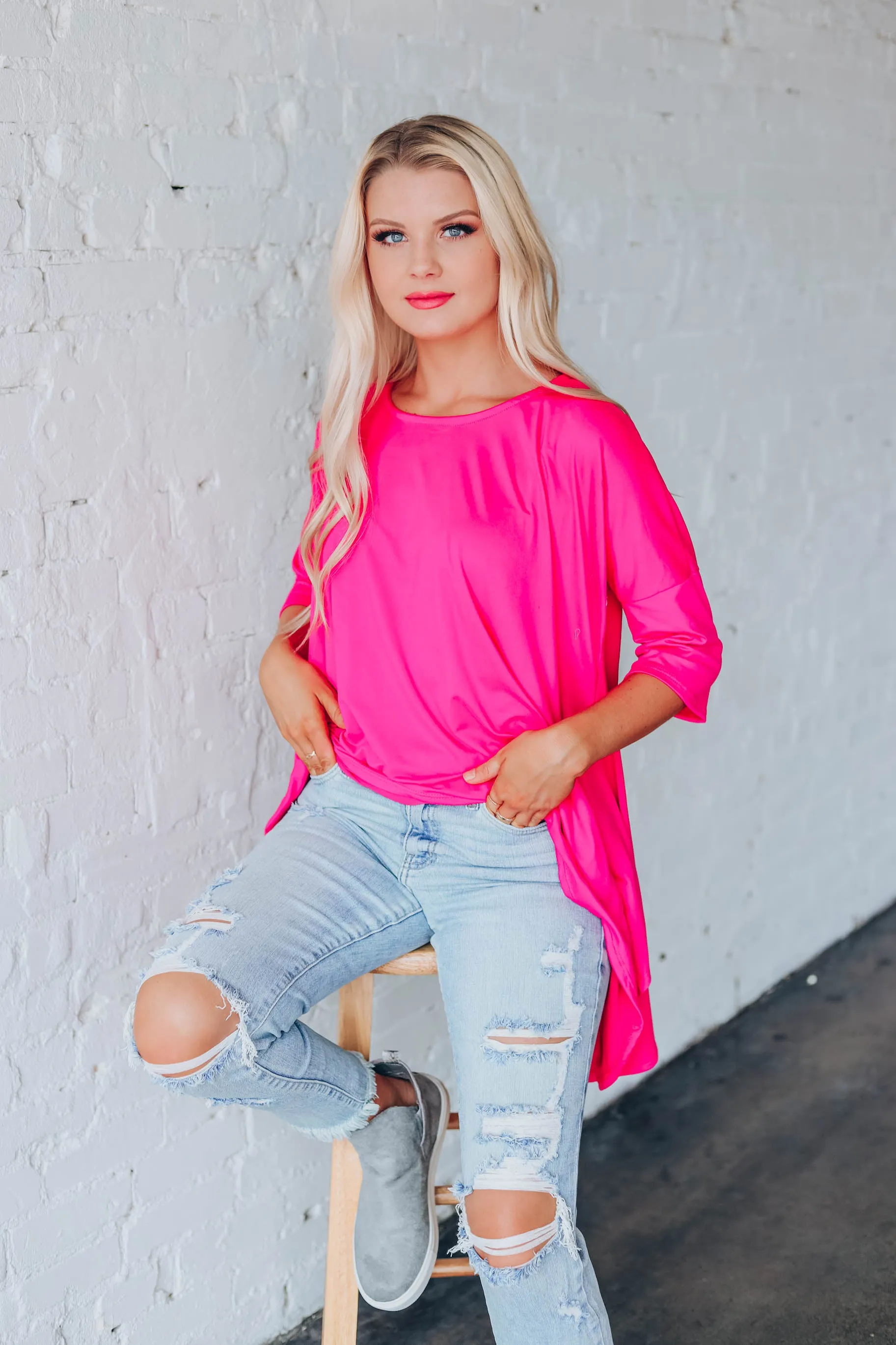 Own It Asymmetrical Tunic - Fuchsia