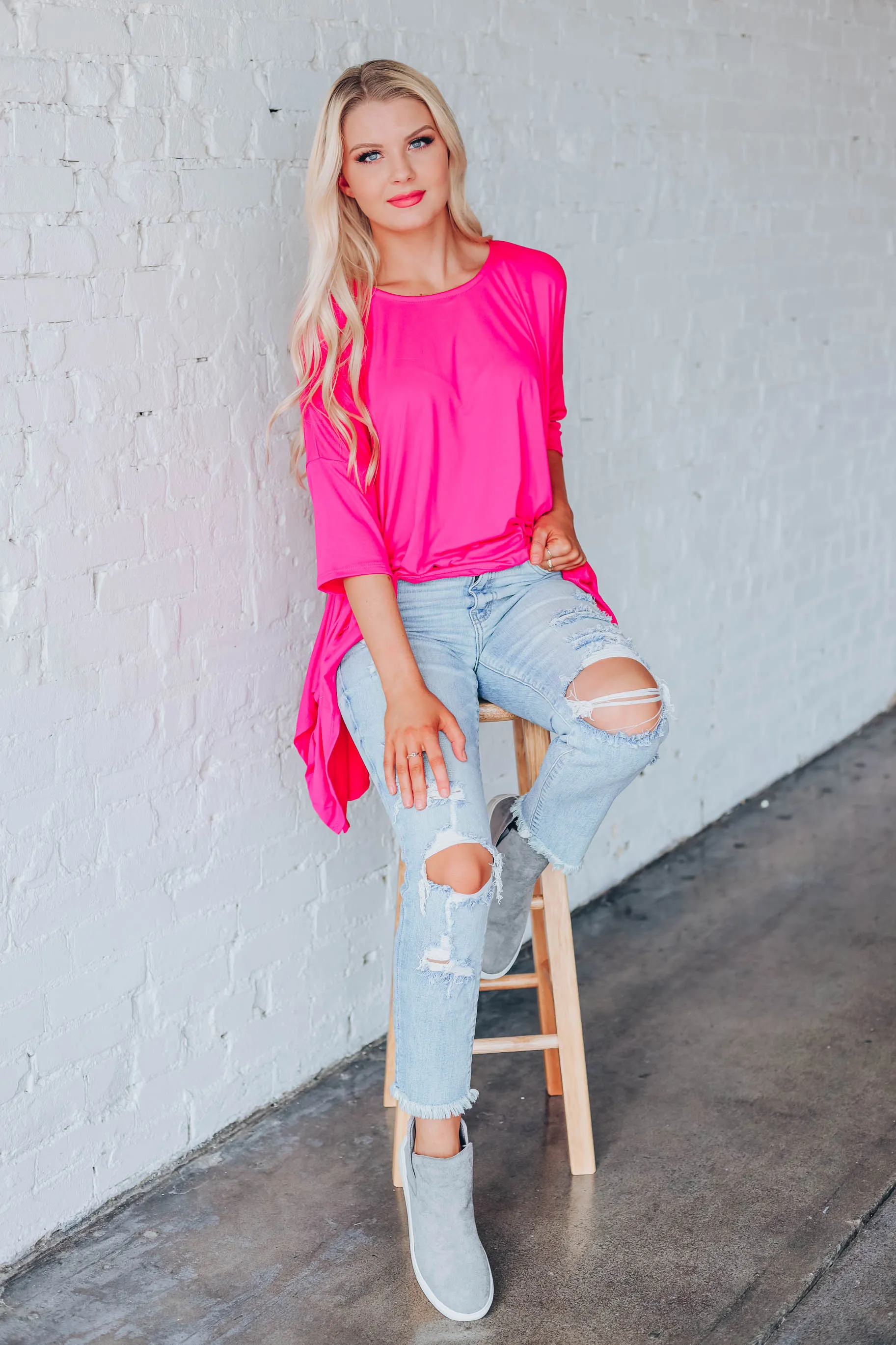 Own It Asymmetrical Tunic - Fuchsia