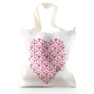 Personalised Glitter Tote Bag with Stylish Text and Valentine Hearts Print