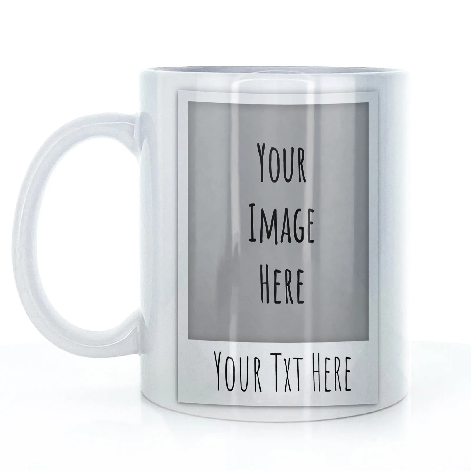 Personalised Mug with Polaroid Photo and Stylish Text