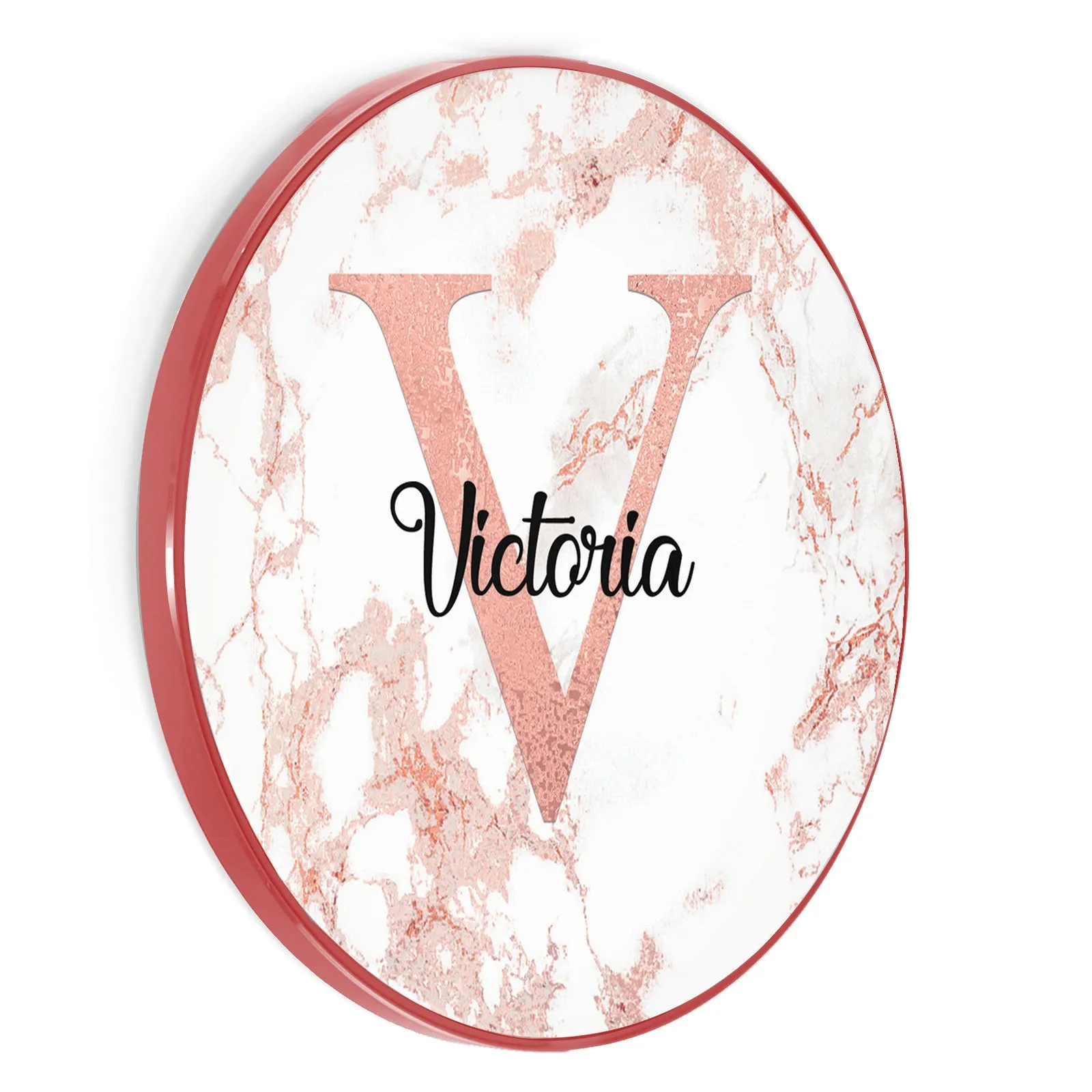 Personalised Wireless Charger with Stylish Monogram and Text on Pink Marble