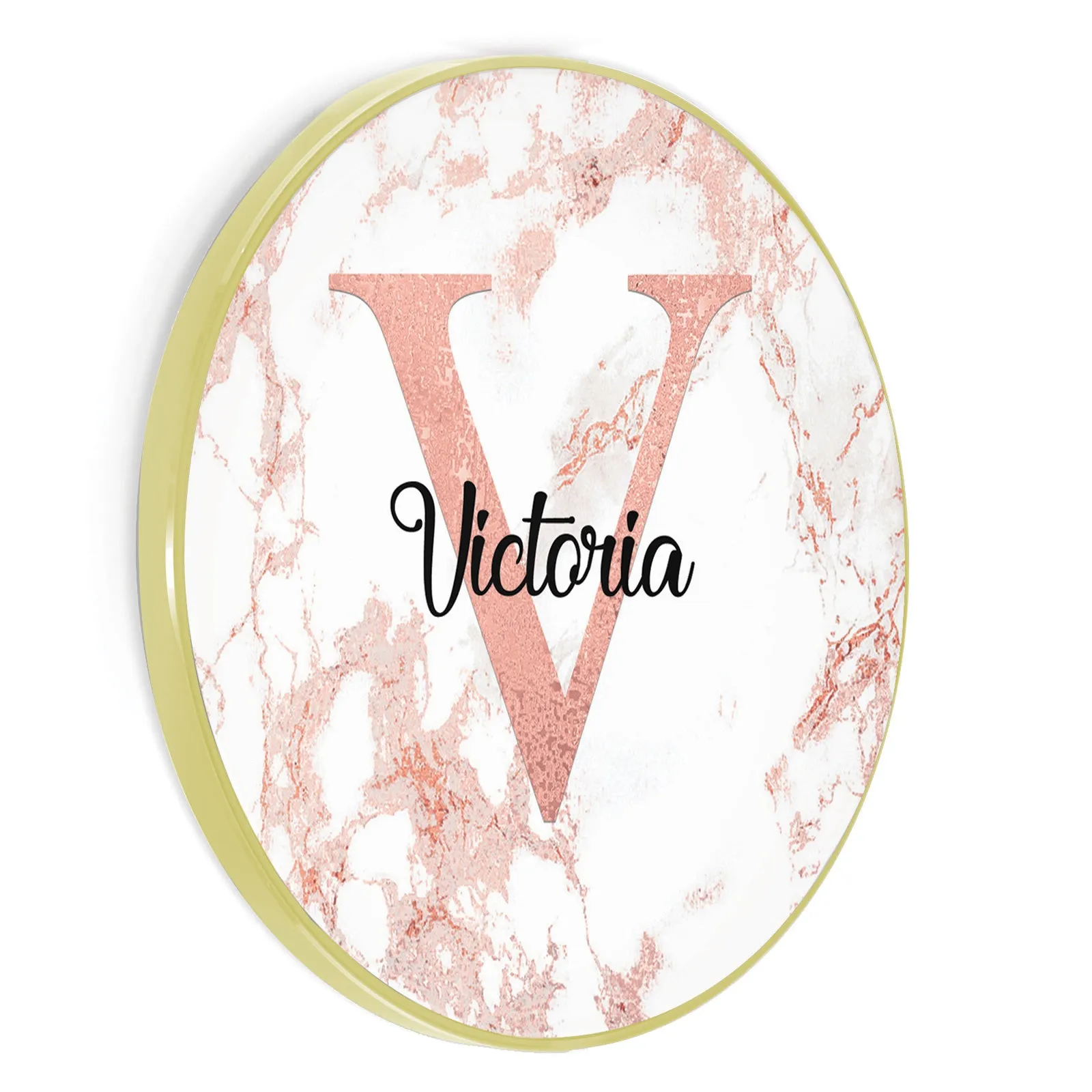 Personalised Wireless Charger with Stylish Monogram and Text on Pink Marble
