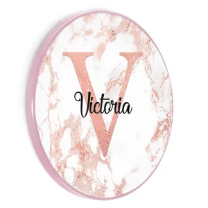 Personalised Wireless Charger with Stylish Monogram and Text on Pink Marble