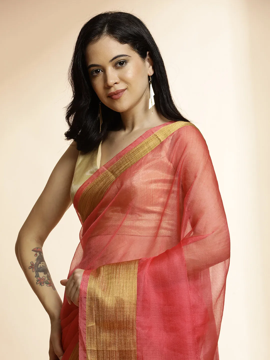 Pink Woven Khadi Organza Saree