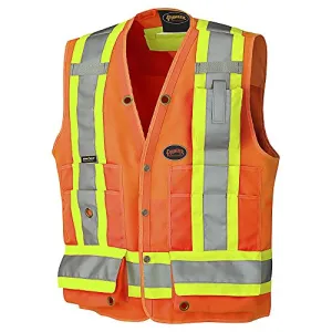 Pioneer Lightweight Durable Hi Vis Surveyor Safety Vest, Multi-Pocket, Snap Button