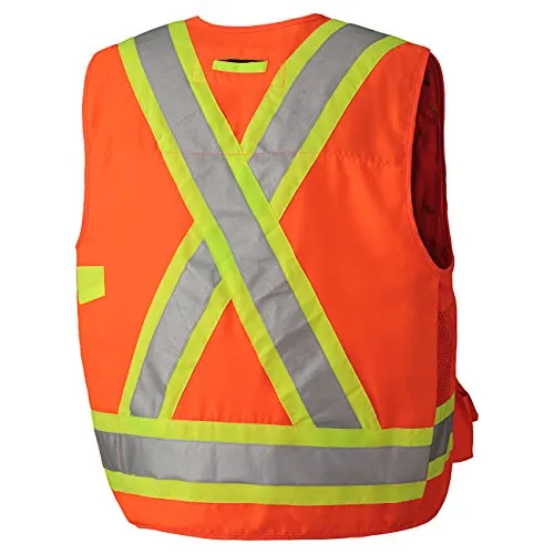 Pioneer Lightweight Durable Hi Vis Surveyor Safety Vest, Multi-Pocket, Snap Button