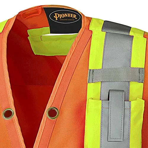 Pioneer Lightweight Durable Hi Vis Surveyor Safety Vest, Multi-Pocket, Snap Button