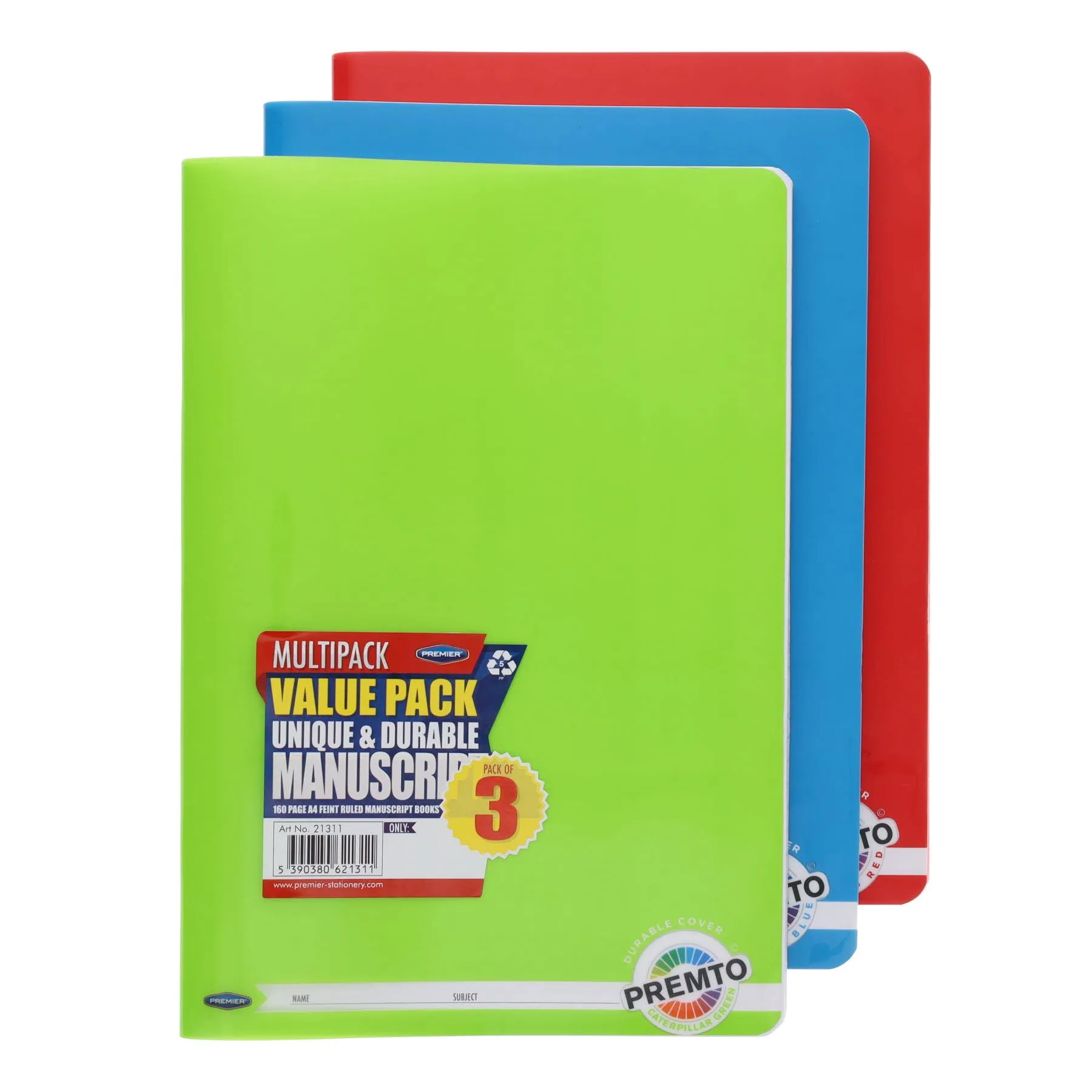 Premto - Packet of 3 x A4 160 page Manuscript Book Durable Cover