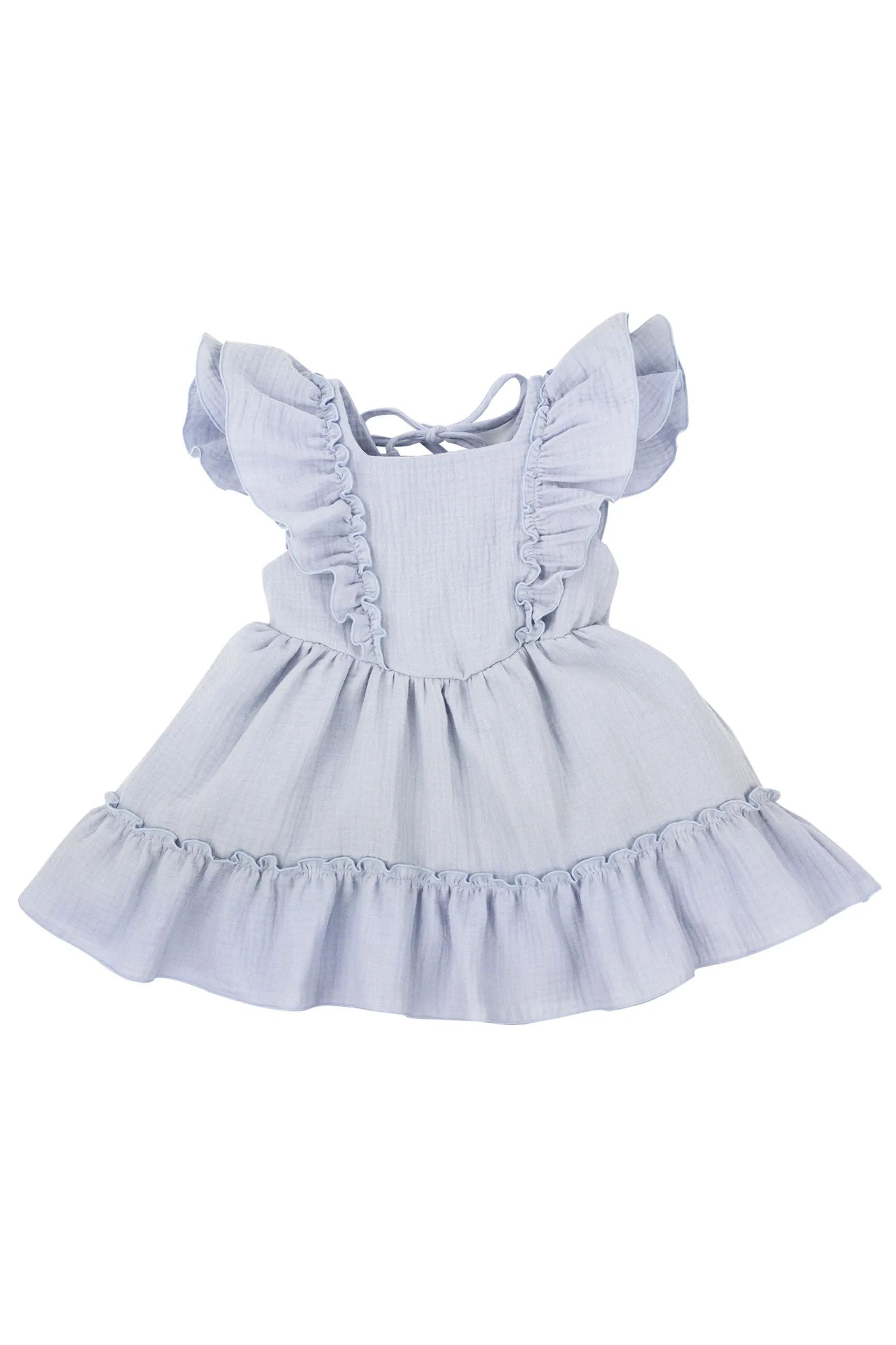 "Mallie" Powder Blue Organic Cotton Lace Up Dress