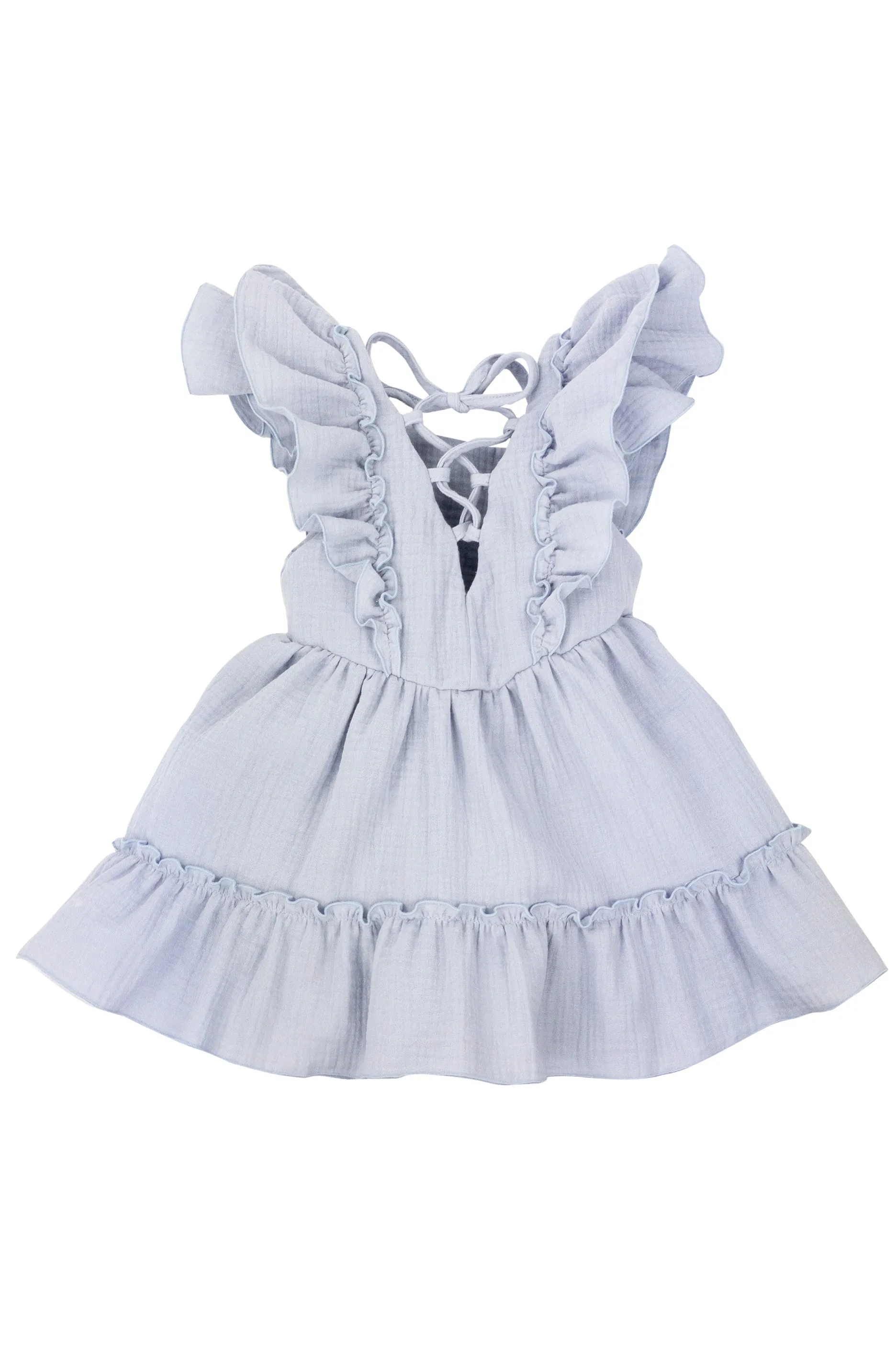 "Mallie" Powder Blue Organic Cotton Lace Up Dress