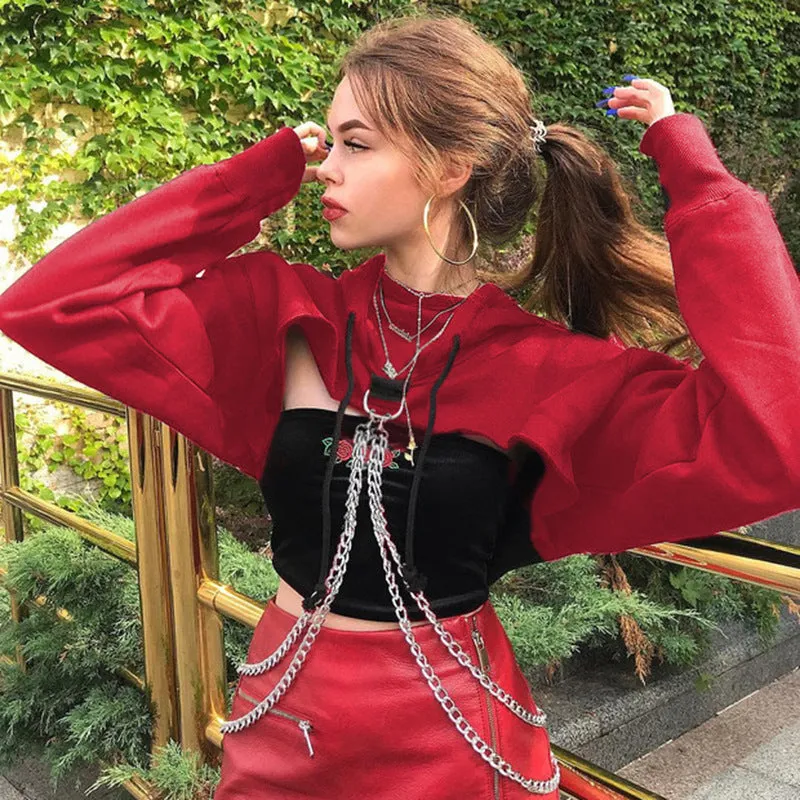 "RED/BLACK CHIC CHAIN LOOSE" SHORT HOODIES K102616REVIEW