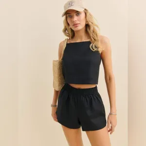 Reformation Mila 100% Linen Pull On Relaxed Short in Black size M