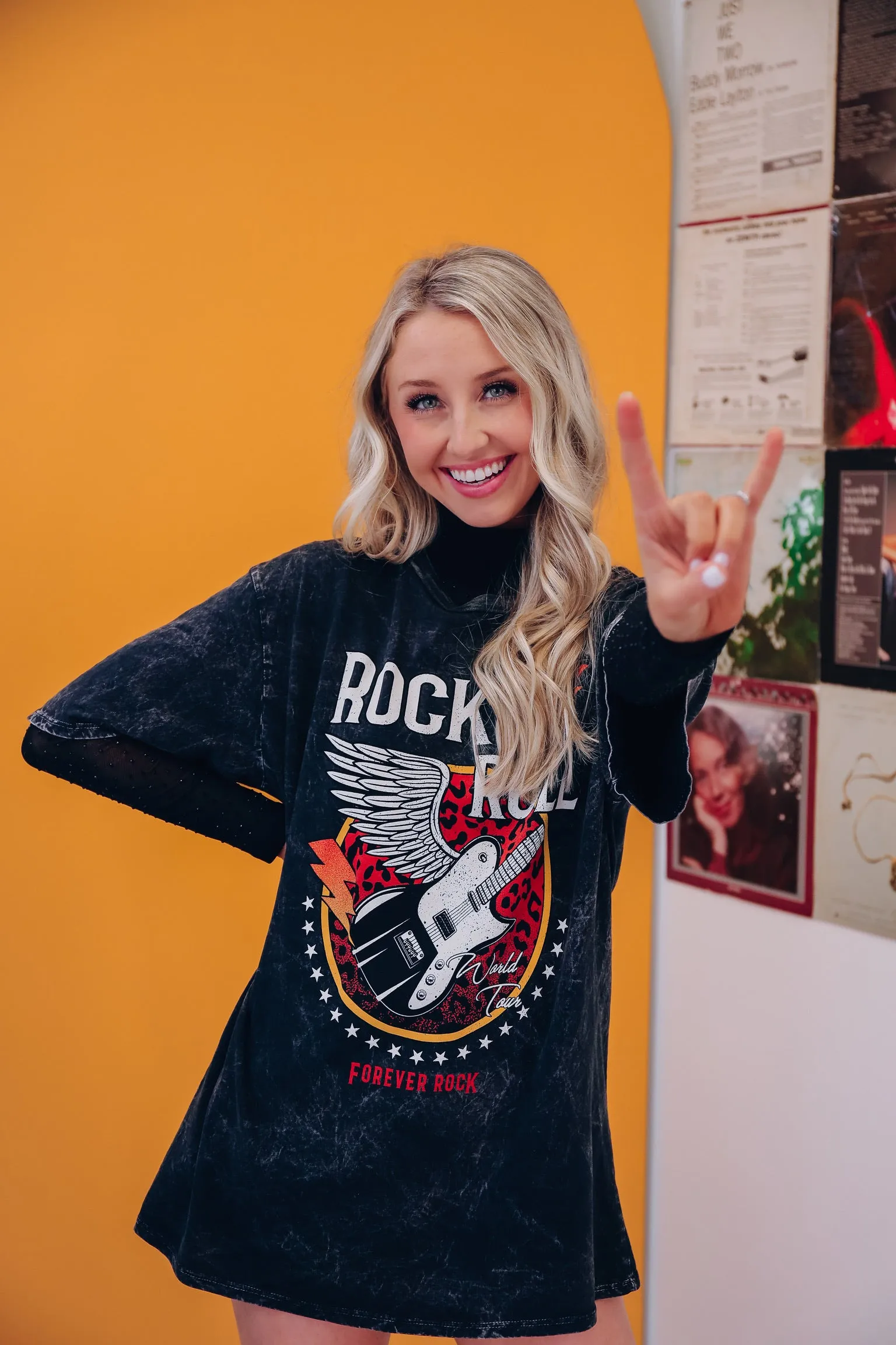 Rock & Roll Mineral Wash Graphic Tee - Black