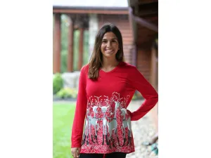 Santa Deer Swing Top Red