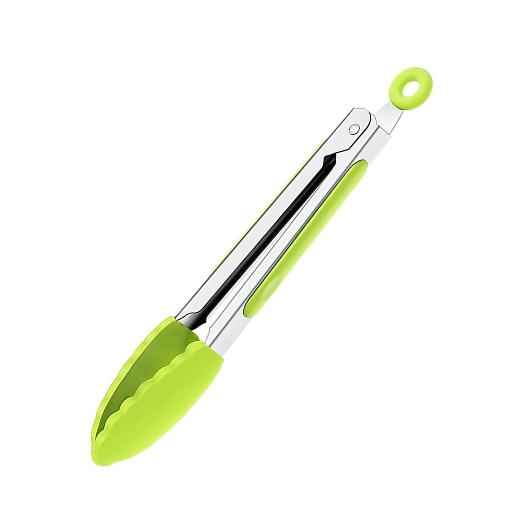 Set of 5 Cooking Tongs - 7 Inch Stainless Steel with Silicone Tips for Serving, Barbecue, Salad, Ice, Oven and More
