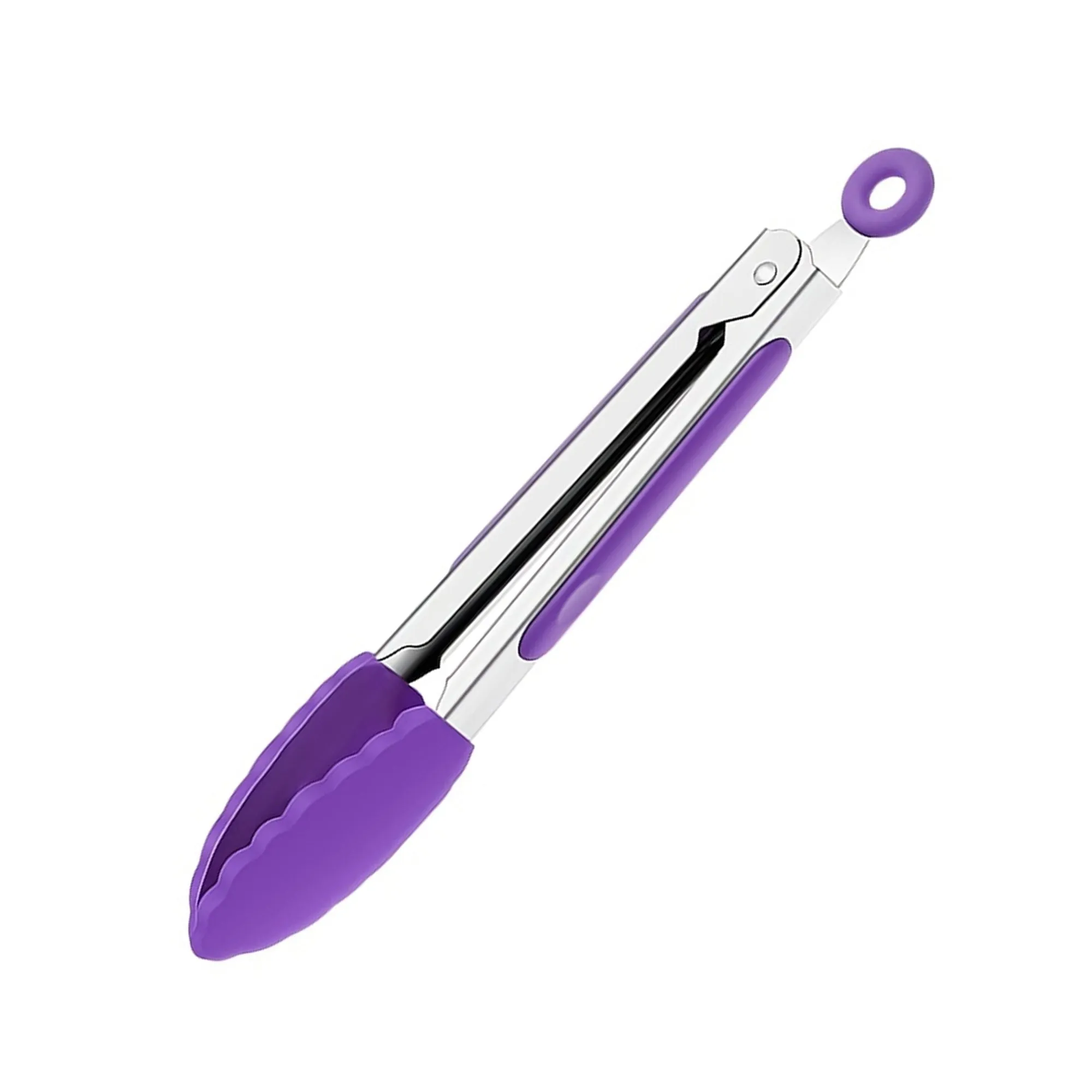 Set of 5 Cooking Tongs - 7 Inch Stainless Steel with Silicone Tips for Serving, Barbecue, Salad, Ice, Oven and More