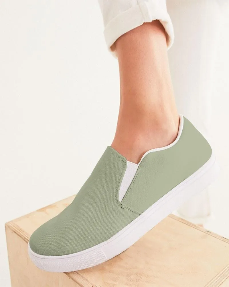 Shaded Pale Pastel Warm Green Gray Slip-On Canvas Sneakers | Women's | C8M0Y30K30