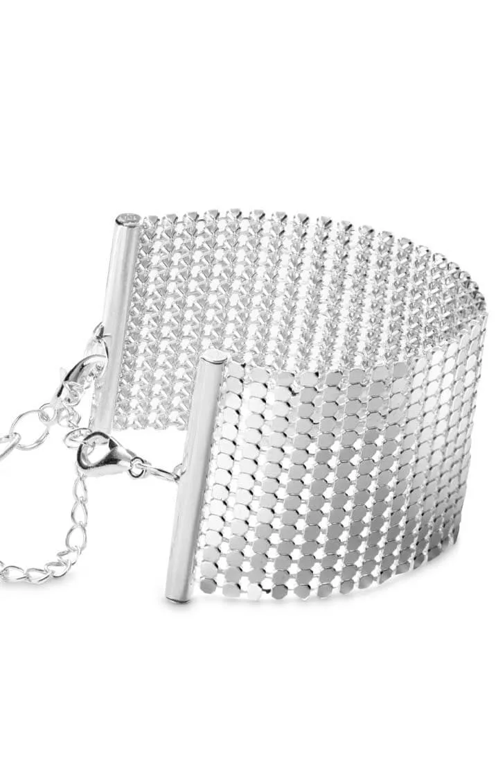 Silver metallic cuffs with silver chain