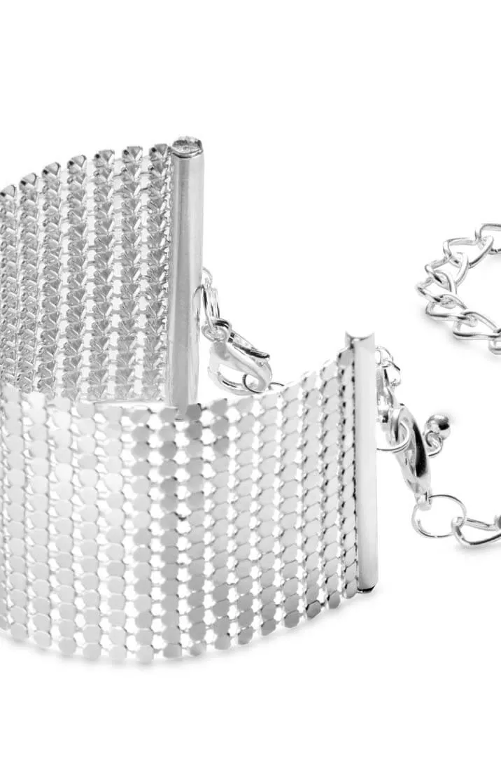 Silver metallic cuffs with silver chain