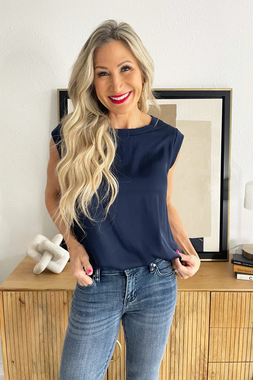 Sleeveless Woven to Knit Top