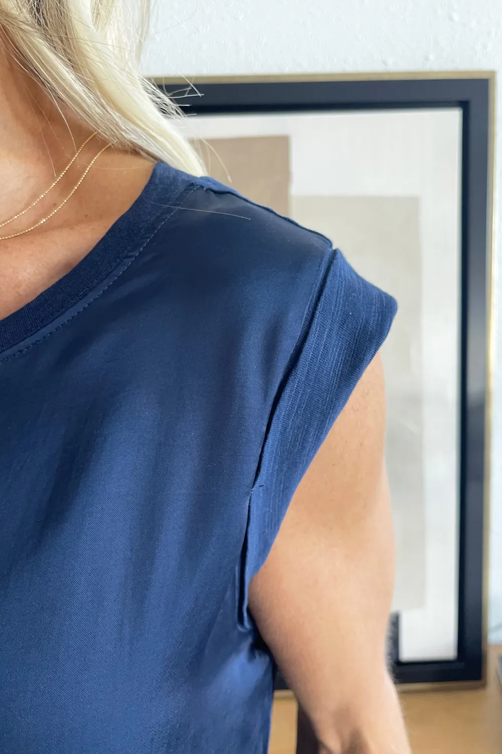 Sleeveless Woven to Knit Top
