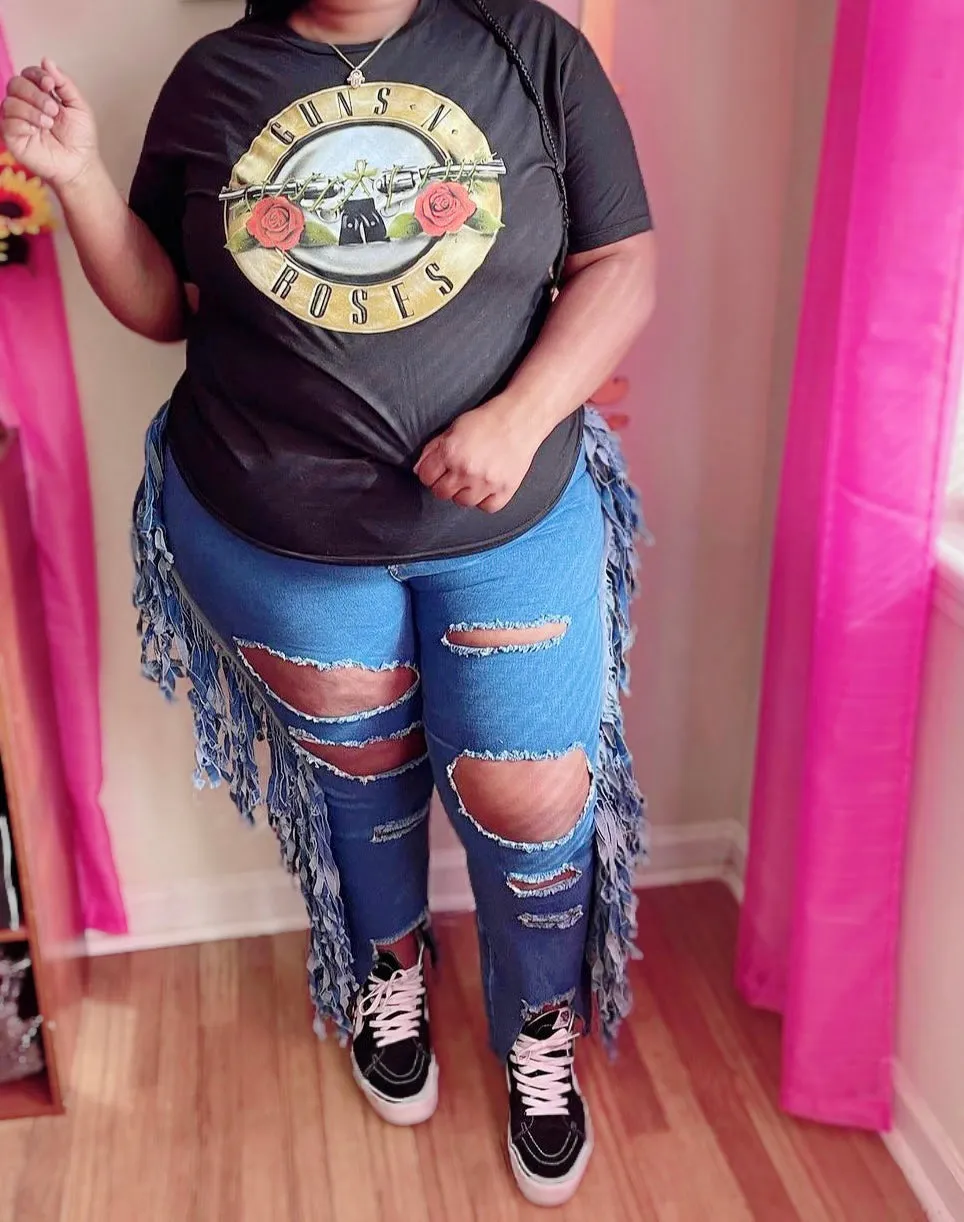 So Flirty Side Fringe Cut Out Jeans ‼️