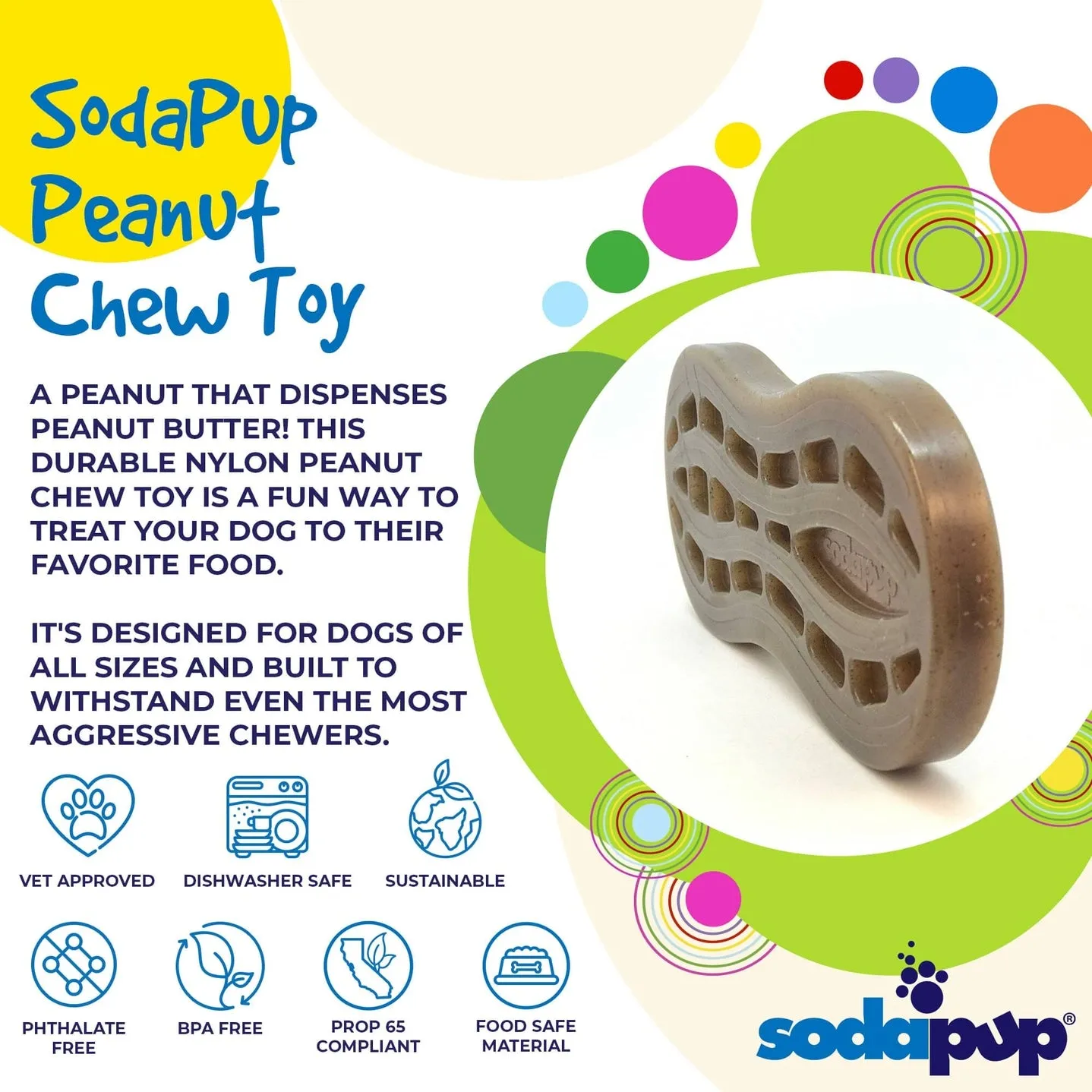Sodapup Peanut Ultra Durable Nylon Dog Chew Toy for Aggressive Chewers