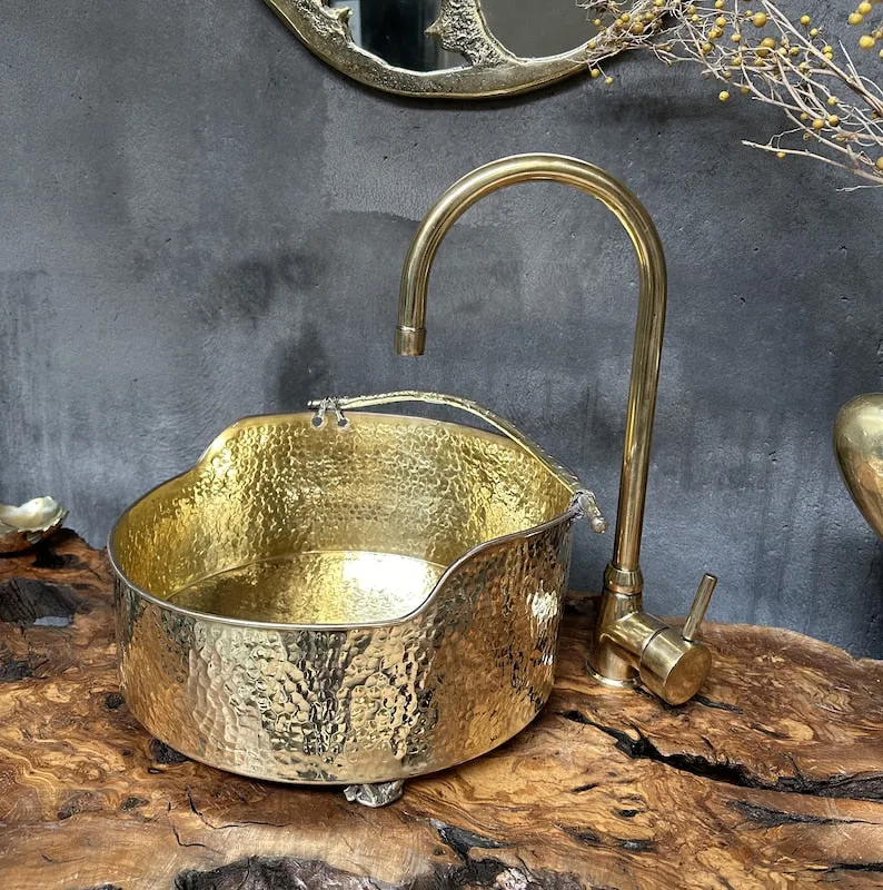Solid Brass Vessel Sink – Stylish Hammered Brass Bathroom Basin