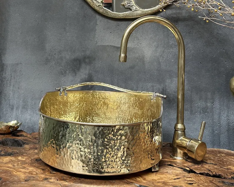 Solid Brass Vessel Sink – Stylish Hammered Brass Bathroom Basin