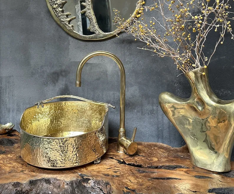 Solid Brass Vessel Sink – Stylish Hammered Brass Bathroom Basin