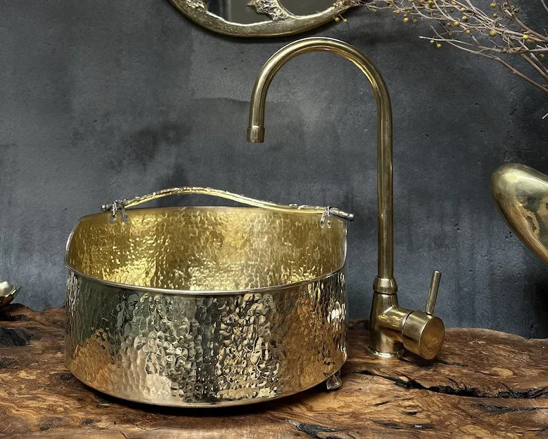 Solid Brass Vessel Sink – Stylish Hammered Brass Bathroom Basin