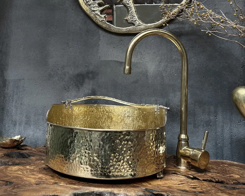 Solid Brass Vessel Sink – Stylish Hammered Brass Bathroom Basin
