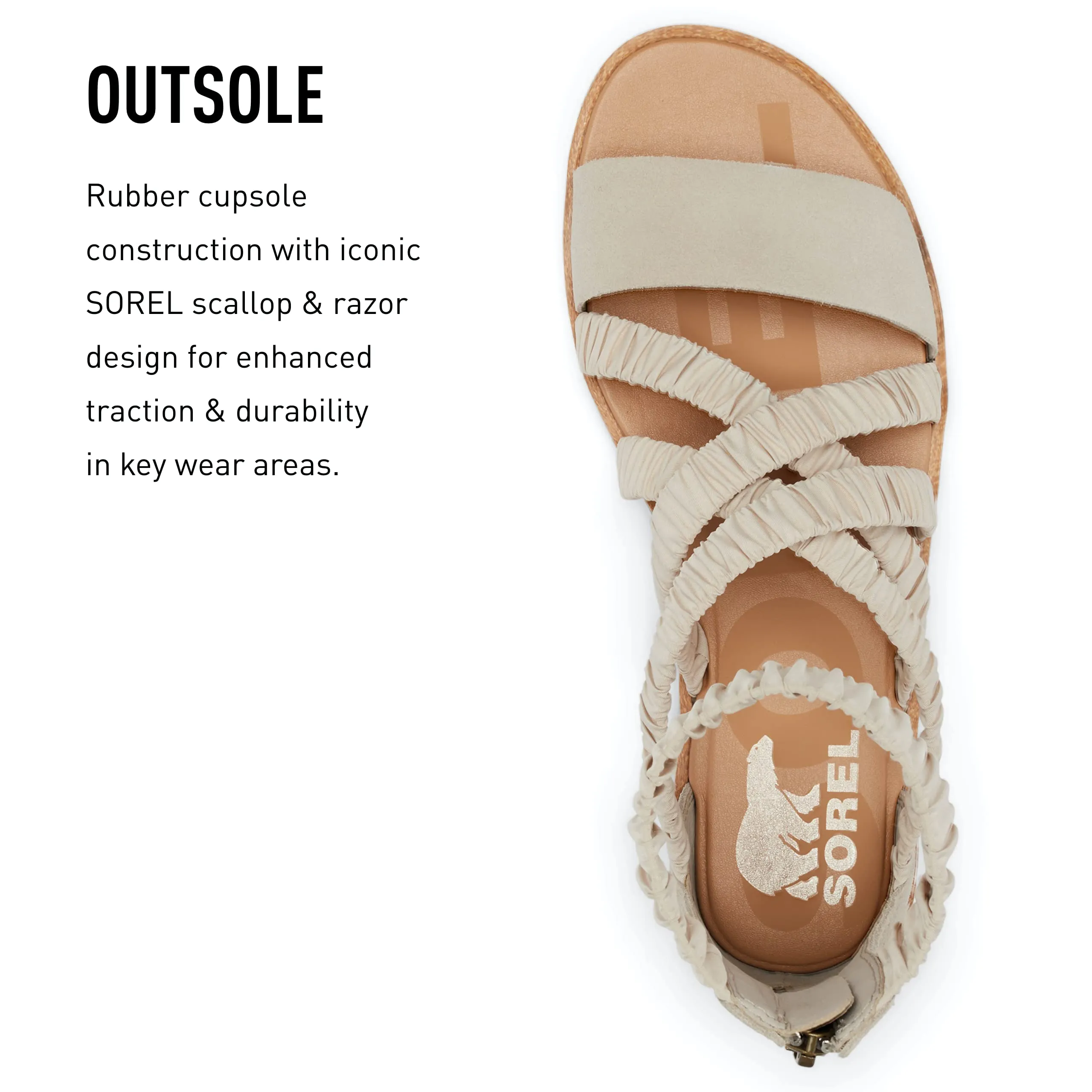 Sorel Women's Ella II Ankle Strap Sandals - Soft Taupe, White - Size 12
