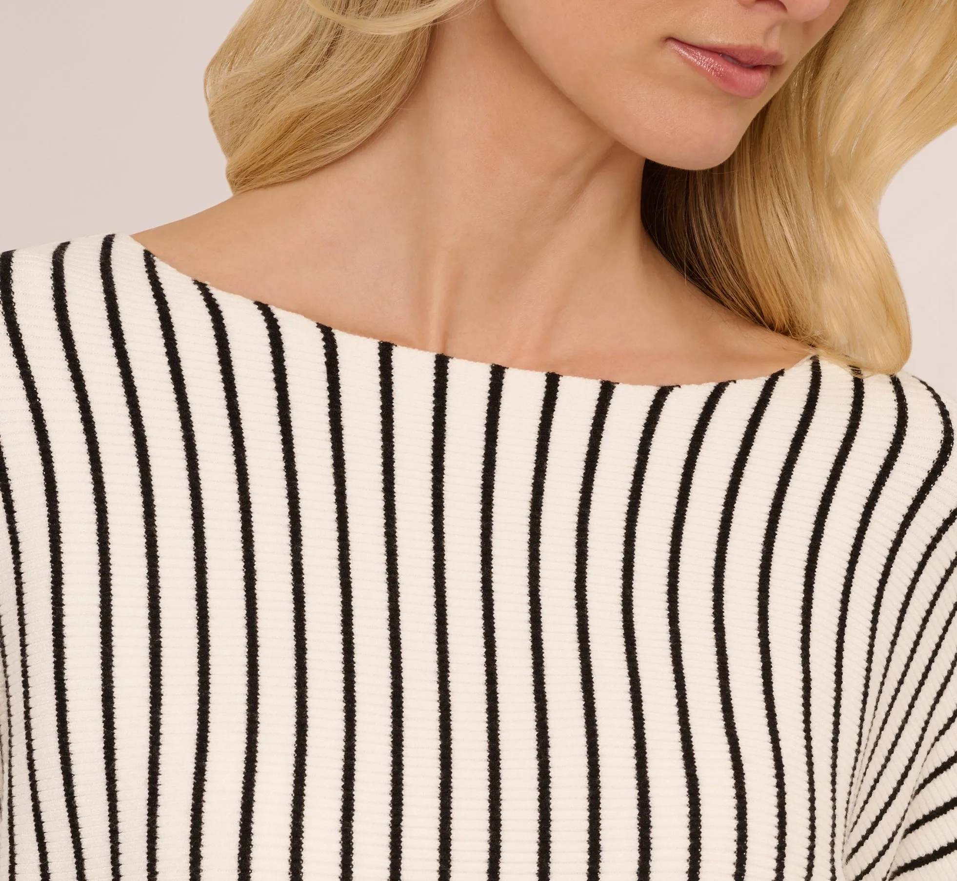 Striped Rib Knit Dolman Sleeve Sweater In Ivory Black