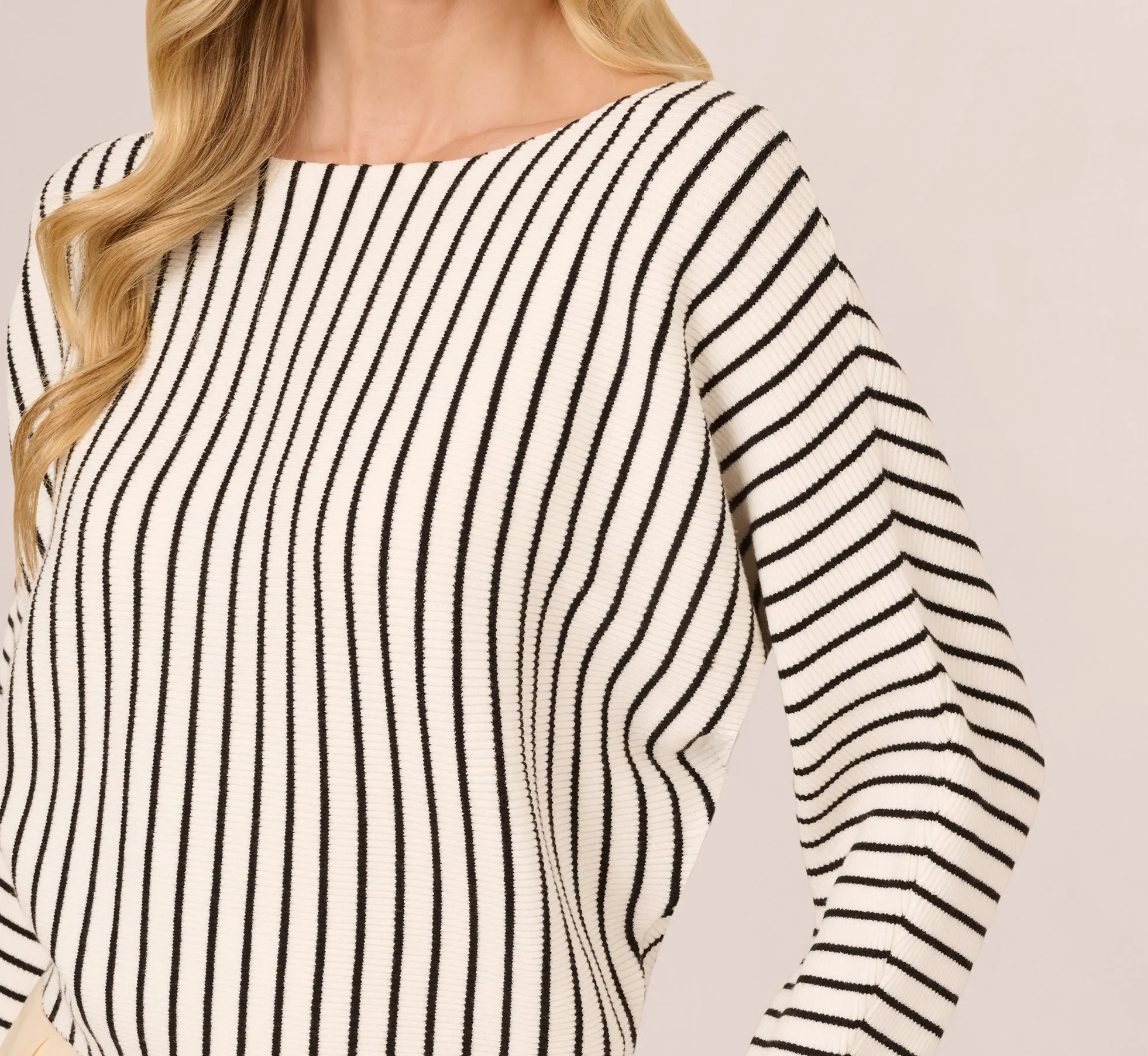 Striped Rib Knit Dolman Sleeve Sweater In Ivory Black