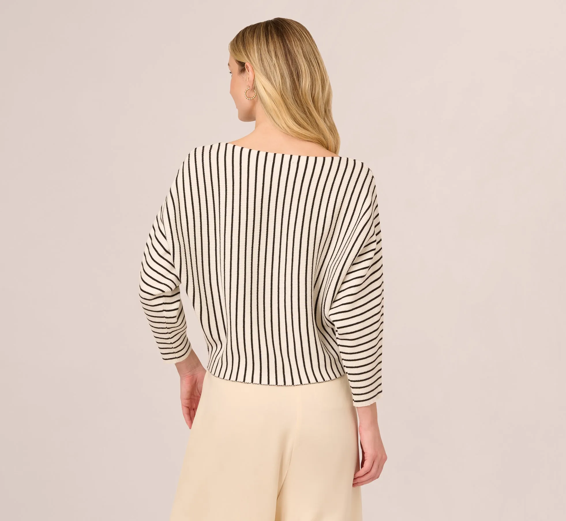 Striped Rib Knit Dolman Sleeve Sweater In Ivory Black