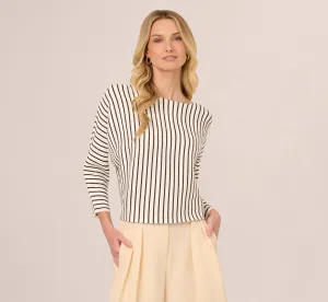 Striped Rib Knit Dolman Sleeve Sweater In Ivory Black