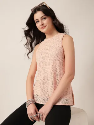 Style Quotient Women Peach Solid Self Design Top