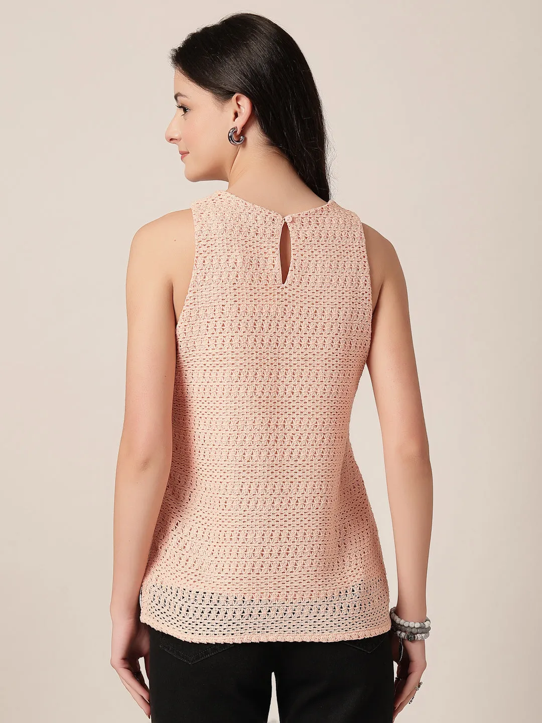 Style Quotient Women Peach Solid Self Design Top
