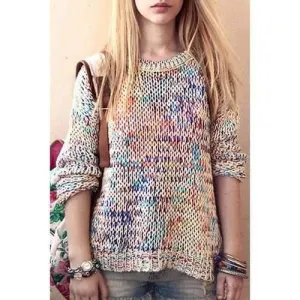 Stylish Long Sleeve Jewel Neck Colored Sweater For Women - One Size(fit Size Xs To M)