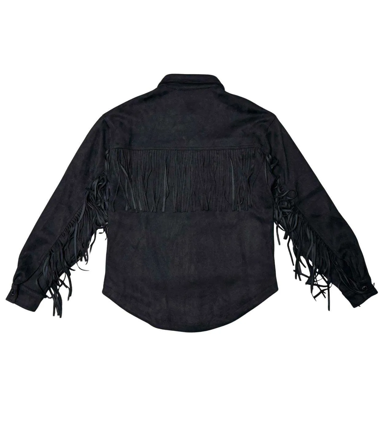 Suede fringed button down shirt