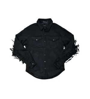 Suede fringed button down shirt
