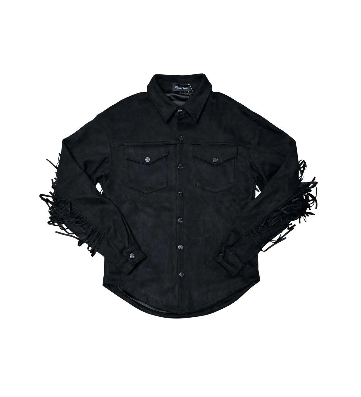 Suede fringed button down shirt