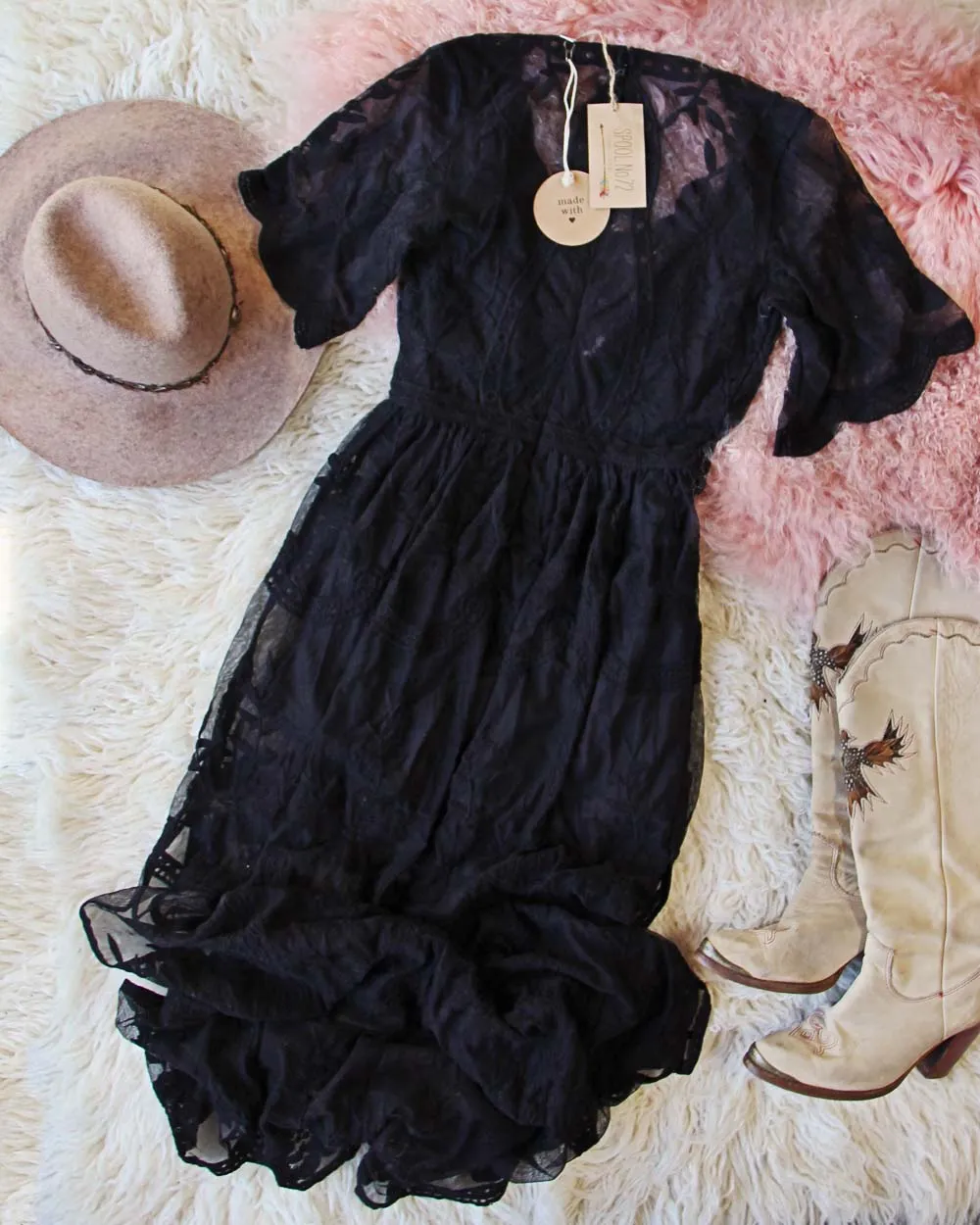 Tainted Rose Lace Maxi Dress in Black