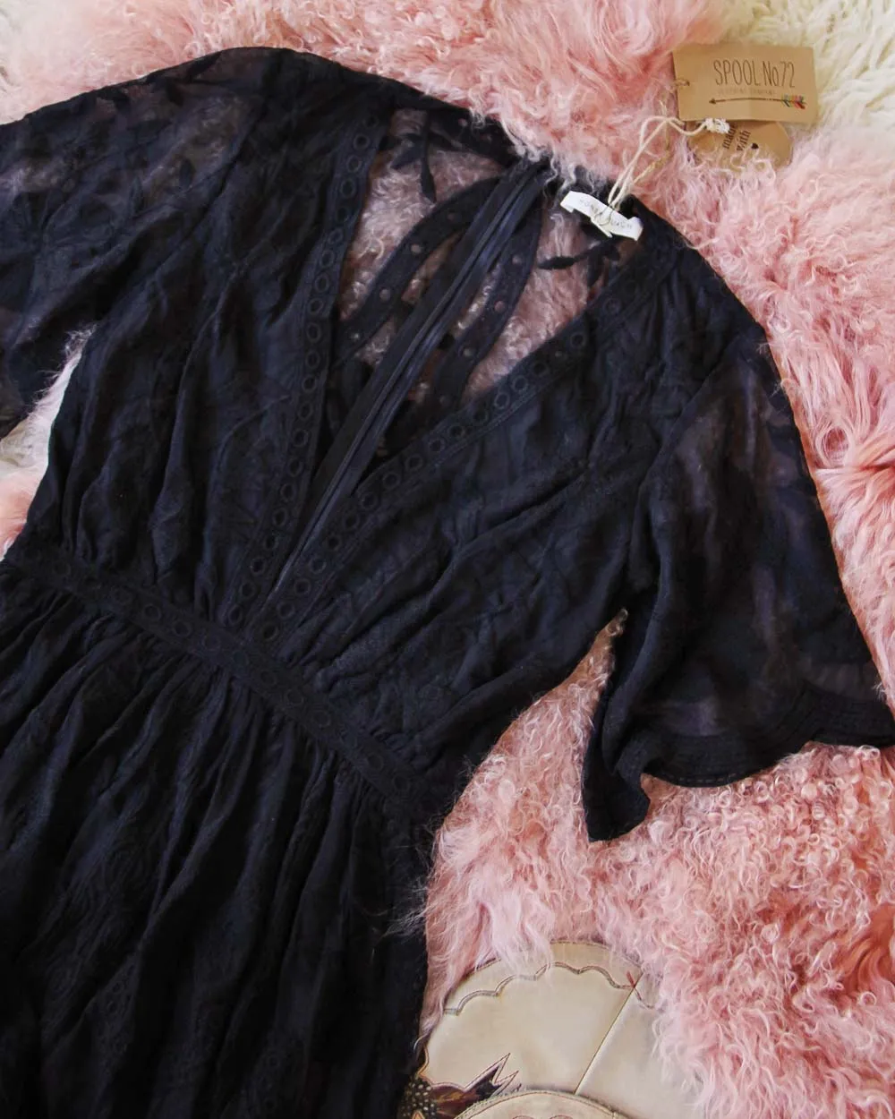 Tainted Rose Lace Maxi Dress in Black