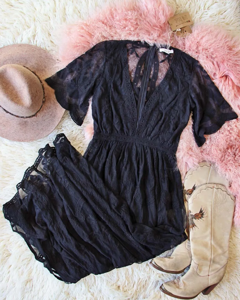 Tainted Rose Lace Maxi Dress in Black
